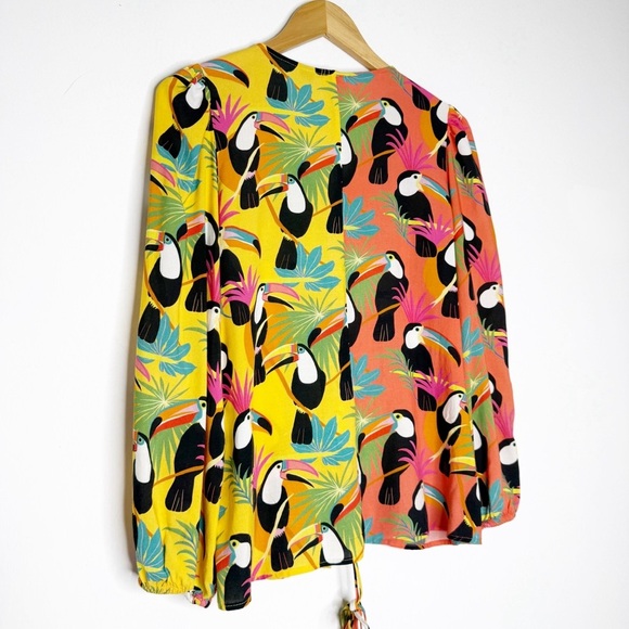 Farm Rio for Anthropologie Tropical Toucan Blouse Size Small - Picture 2 of 7